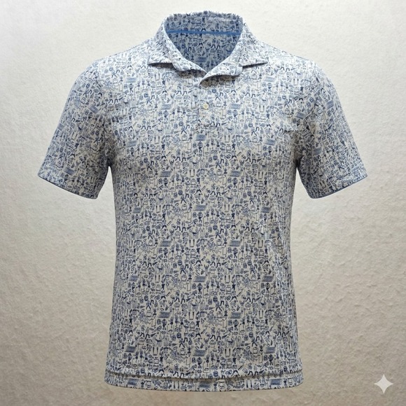 johnnie-O Other - Johnnie-O Men's Blue & White Tailgater Print Short SleeveGolf Polo Shirt. Size M